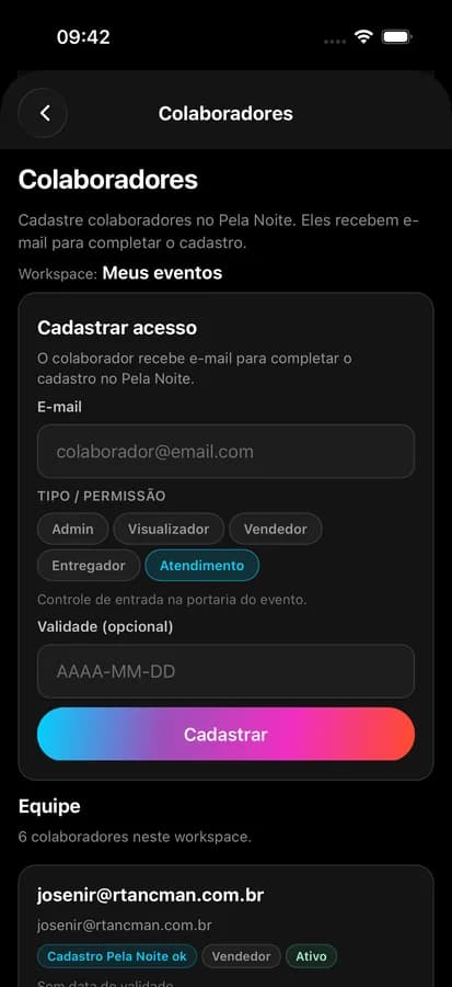 App Pela Noite — gestão de colaboradores