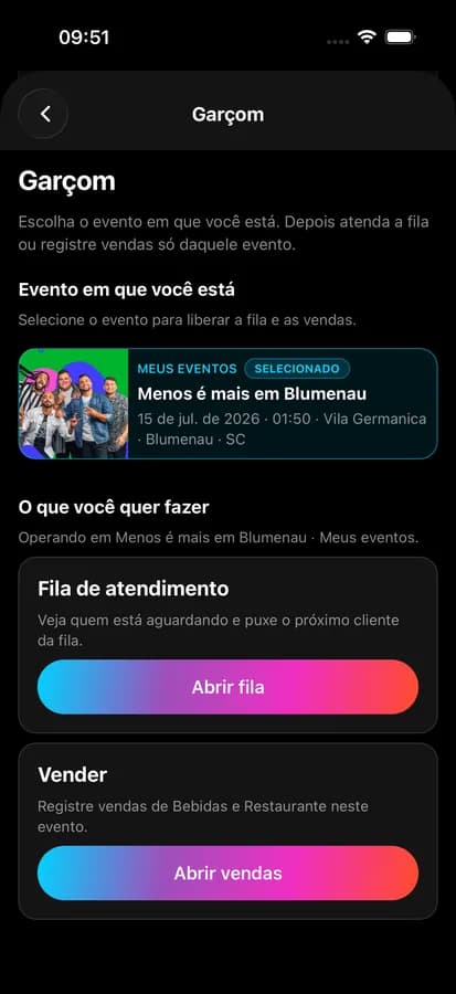 App Pela Noite — garçom e atendimento